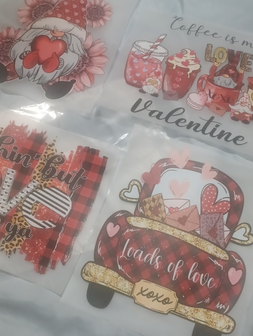Valentine's Red & Pink Gnome and Love, 4 Graphics DTF Tranfers